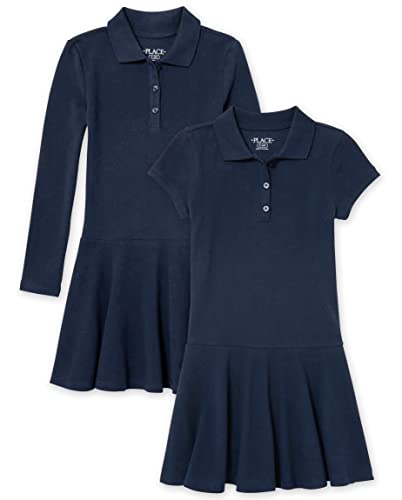 The Children's Place Girls' Short Long Sleeve Pique Polo Dress