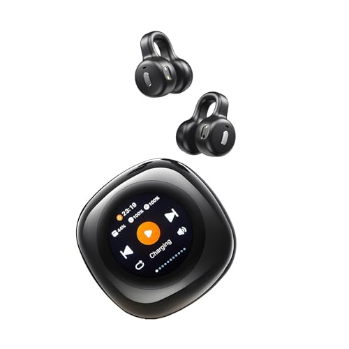 Echopals Ear Clip Wireless Earbuds, Multi-Functional Touch Screen Display, 13mm Speakers with Dynamic Sound, 4Hr Single Play and 20Hr with Case, TF Ca