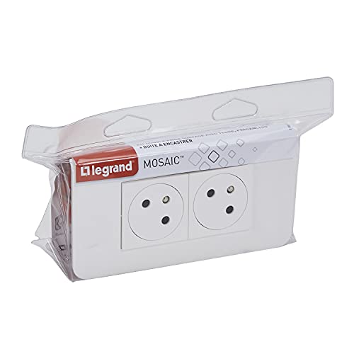 LEGRAND - Doppelsteckdose vorverdrahtet mit Erde Mosaic Surface Link 45° – Steckdose 2P + T + Einbaudose + Abdeckplatte – hergestellt in Frankreich – Weiß