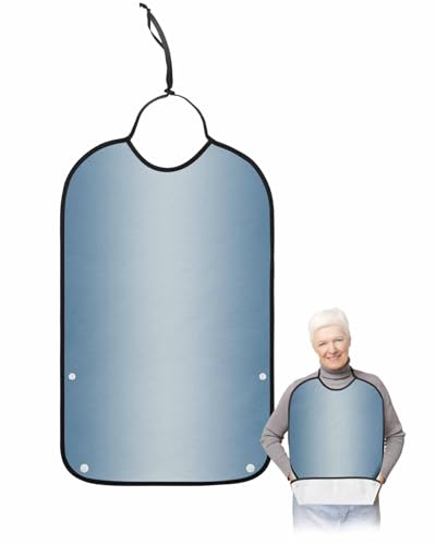 LEOKOTI Blue Ombre Adult Bibs for Eating, Waterproof Bibs with Food Catcher & Adjustable Snap Closure, Modern Gradient Abstract Art Washable Clothing Protectors Adult Bibs for Elderly Women/Men