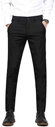 Plaid&Plain Men's Slim Fit Dress Pants Formal Pants Dress Slacks for Men 603 Black(New) 30X32