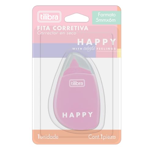 Tilibra - Corretivo em Fita 5mmx6m, Happy, Cores Sortidas