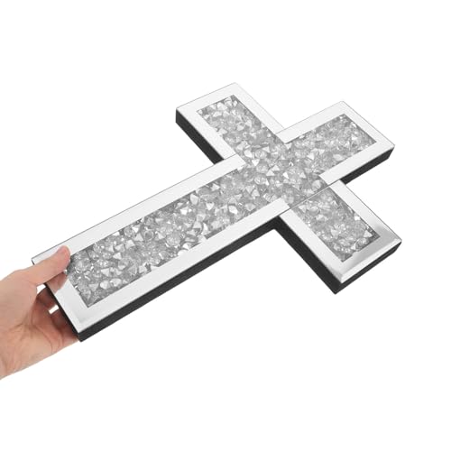 Cruz de madera y vidrio decorativa de pared PRETYZOOM vintage plata para salón 5