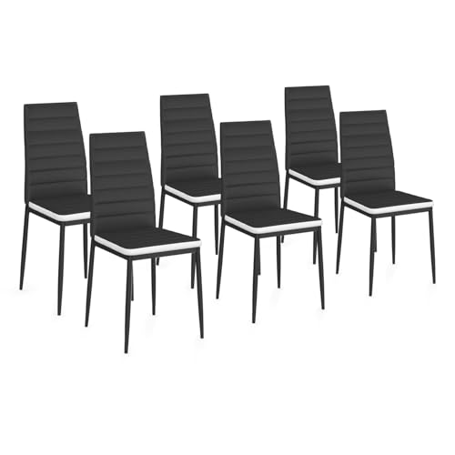 IDMarket - Lot de 6 chaises Romane Noires Bandeau Blanc pour Salle à Manger