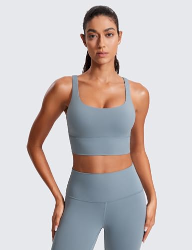 Image of CRZ YOGA Naked Feeling Longline Sports Bras | Medium Support, Removable Pads, Yoga, Sleek, Strappy Back, Scoop Neck, for Women
