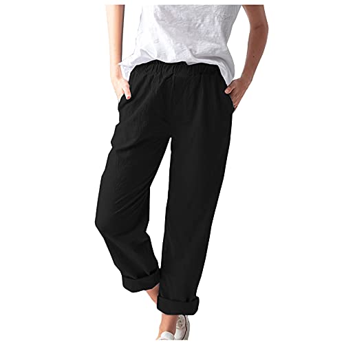 Navyoom Womens High Waist Trouser Straight Leg Pant Elegant Casual Lady Trouser Relaxed Fit All Day Pant with Pockets Black, Medium