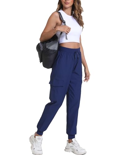 Image of Women's Joggers with Pockets, Hiking Cargo Water Resistant Lightweight Pants for Women Workout Athletic Travel Camping