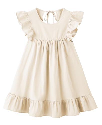 Toddler Girl Cotton Linen Ruffle Sleeveless Casual Dress Kids Summer Beach Sundress