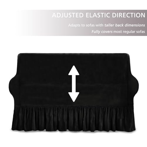 NICEEC Loveseat Cover Super Soft 1-Piece Black Slipcover for Loveseats Stretch Universal Spandex Couch Covers for Living Room Easy Fit Washable Furniture Sofa Protector with Skirt