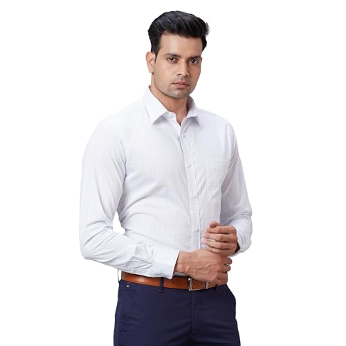 Image of Raymond Men's Pure Cotton Structure Pattern Slim Fit Semi Cutaway Collar Full Sleeve Formal Shirt