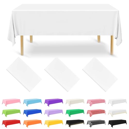 NACHLYNN 3 Stück Einweg Tischdecke 137 x 274 cm Weiß Rechteckige Tischabdeckung Wasserdicht Gartentischdecke für Festivals Party Hochzeiten Brautpartys Geburtstag Dekorationen