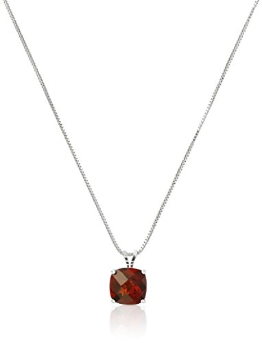 Sterling Silver Cushion-Cut Checkerboard Garnet Pendant Necklace (8mm)