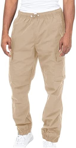 Men’s Cargo Pants Lightweight Outdoor Drawstring Jogger Sweatpants Hiking Baggy Trousers with Pockets Khaki