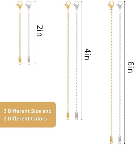 KOPOX 6 Pcs Gold and Silver Plated Necklace Extenders for Necklaces, 2", 4", 6" Delicate Necklace Extender Chain Set for Women Jewelry Making - 1