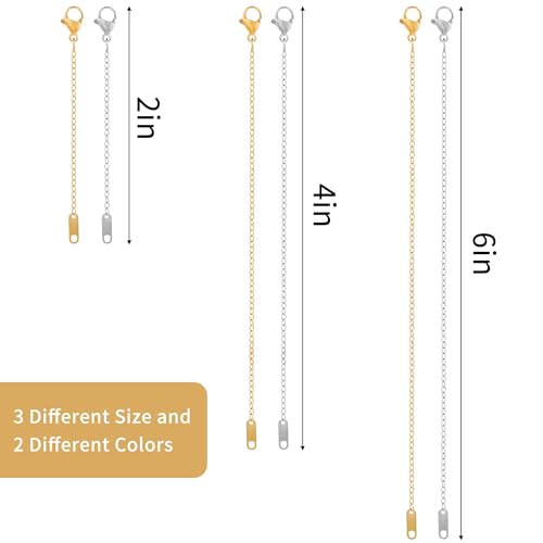 KOPOX 6 Pcs Gold and Silver Plated Necklace Extenders for Necklaces, 2\", 4\", 6\" Delicate Necklace Extender Chain Set for Women Jewelry Making - Thumbnail 2