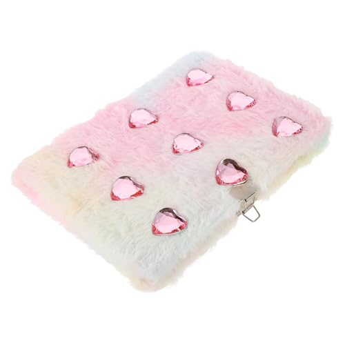 Mipcase Diario Esponjoso con Candado y 9 Gemas, Cuaderno de Notas A5 de Peluche con Cubierta en Degradado de Corazón, Libreta para Estudiantes y Uso Diario