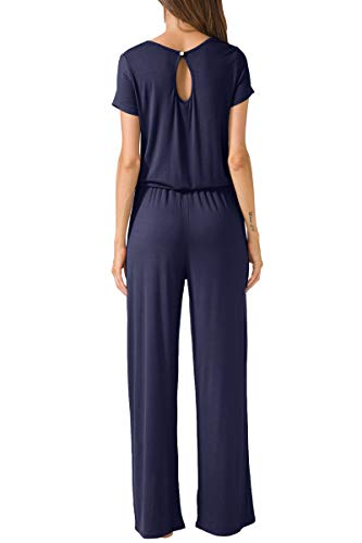 Lainab Women Summer Casual Plain Loose Jumper Jumpsuits With Pockets Deep Blue L #TOP3
