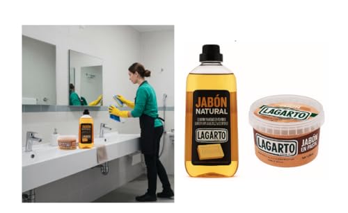 Lagarto Jabon Natural Liquid 1000 ml Bottle + Lagarto Jabón Natural En Pasta-Multi-Purpose Cleaning (Set of 2)