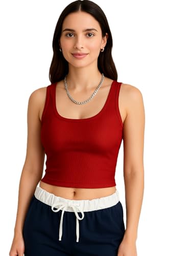 Image of 95% Cotton, 5% Lycra Women's and Girls Solid Ribbed Square Neck Tank Top | Tanktop for Women | Sleeveless Top | Crop Tanktop | Ribbed Tank Top