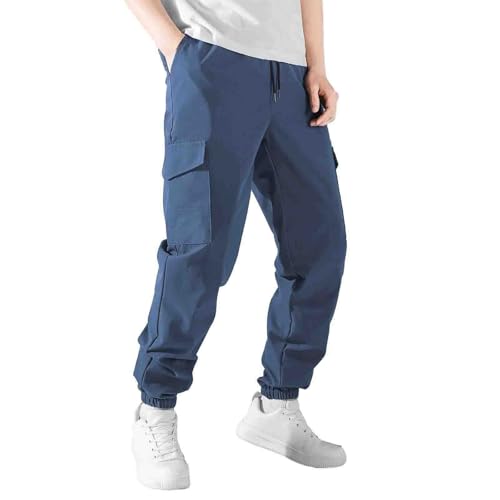 WENKOMG1 Mens Work Sweatpants, Casual Elastic Bottom Drawstring Workout Cargo Jogger Sweatpants with Pockets, S-2XL