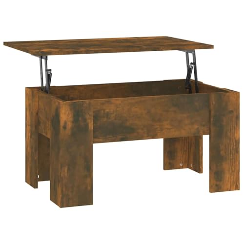 Table basse relevable chêne fumé avec rangement caché pour manger - 7