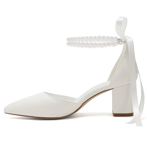 Pearl Wedding Shoes for Bride Block Heel Bridal Shoes Pointed Toe Wedding Heels3