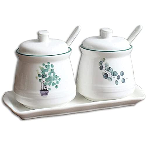 MZLXDEDIAN Jarra de condimento de porcelana 2 pacote, caixa de tempero de cerâmica com bandeja de ba