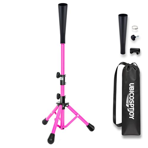 UbiCoSptJoy Baseball Tees for Hitting Adjust 20.3 to 30.5 Height for Kids Aged 3-8 Baseball Softball Training Equipment with Strong Tee Topper Carrying Case Weather-Resistant Design Pink