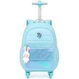 Mochila Escolar com Rodinhas, Bolsos Espaçosos, Alças Reforçadas e Acolchoadas, Compartimento para Notebook, P/Meninas Infantil Criança (Azul)