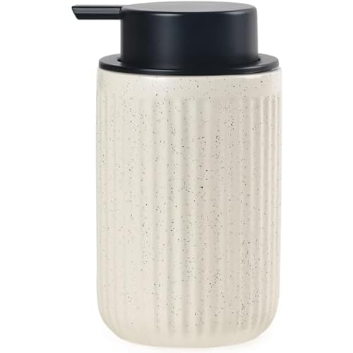 BosilunLife Foam Hand Soap Dispenser - Ceramic Foaming Soap Dispenser for Bathroom 12oz Refillable Liquid Lotion Soap Dispenser with Rust-Proof Foaming Pump for Countertop Beige Foam Pump