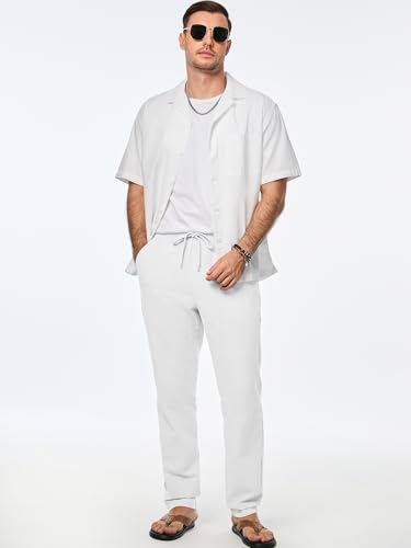 JMIERR Mens Cotton Pants Casual Elastic Waist Drawstring Lightweight Summer Beach Trousers with Pockets3