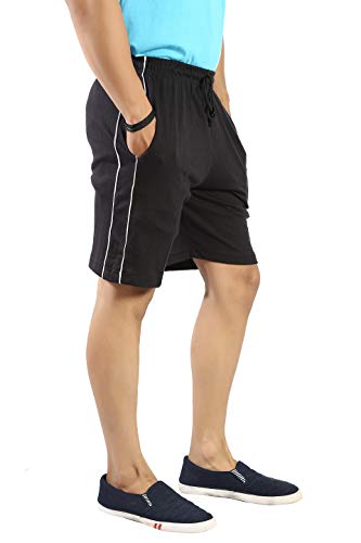 Image of Particle Men's Plus Size Bermuda Lounge Shorts | 230 GSM Ribbed Cotton | Half Pants with Twin Piping | Home, Walk, Travel & Casual Wear | XL to 5XL | Waist 34-52 Inch | 5 Colours