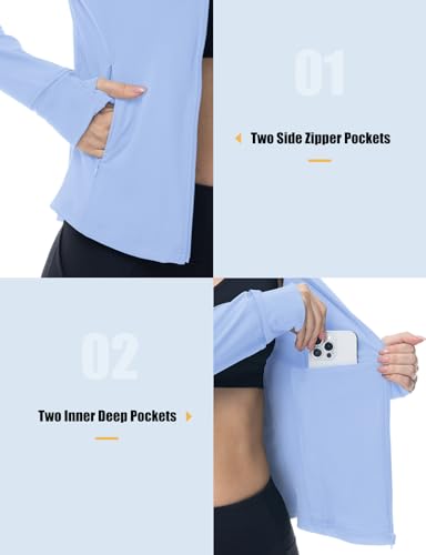 Image of Gopune Women's Workout Athletic Jacket Lightweight Zip Up Yoga Slim Fit Tops with Pockets
