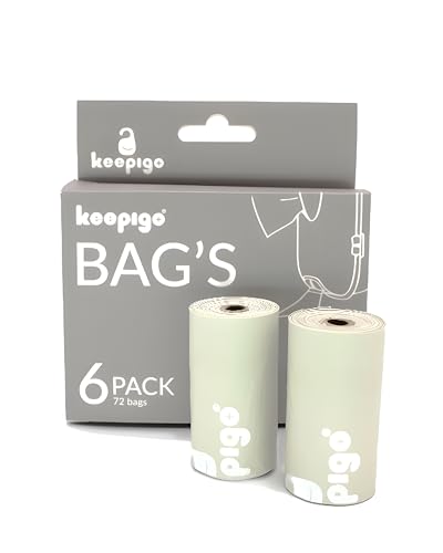 Keepigo Compostable Disposable Diaper Bags | 6 Rolls, 72 Leak-Proof, Biodegradable Baby Poop Bags | Eco-Friendly Diaper Trash Bags for Home, Travel & Pet Waste | Odor-Free Baby Essentials for Newborns