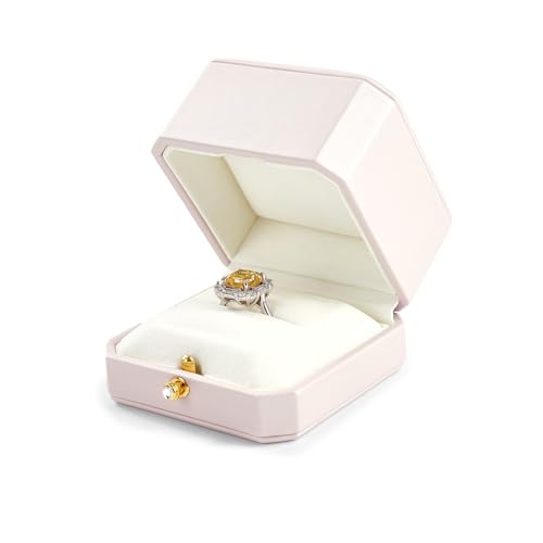 Leather Ring Box Jewelry Gift Box Mirofiber Interior Wedding Ring Case for Birthday, Proposal, Engagement, Wedding, Valentine's Day (Pink)