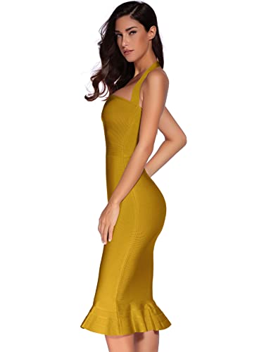 Image of meilun Womens Halter Fishtail Bandage Party Dress Elegant Wedding Guest Dress