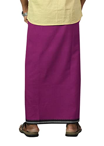 Image of PRAKASAM COTTON Velcro Pocket Dhoti | Thalapathi Border Readymade Cotton Kerala Mundu for Men