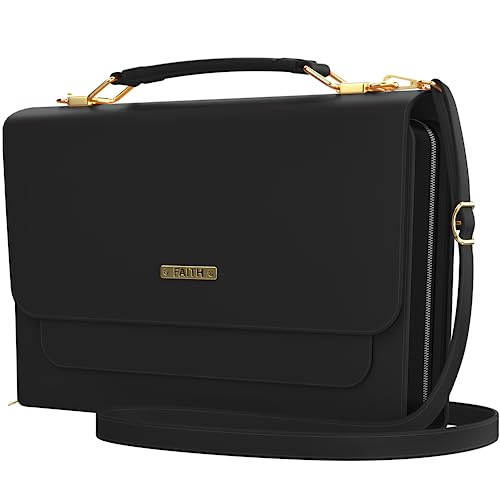 DEHITE Bible Cover Case for Women – Bible Carrying Bag – Pen Slots – Zippered Pocket – Shoulder Strap – Premium PU Leather – Purse Christian Gift