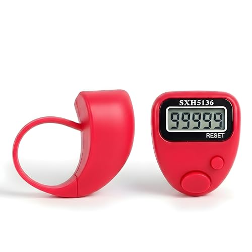 Image of Digital Finger Tally Counter, 5-Digit LCD Display, Ring Design with Reset Button (Pack of 1) (Red)