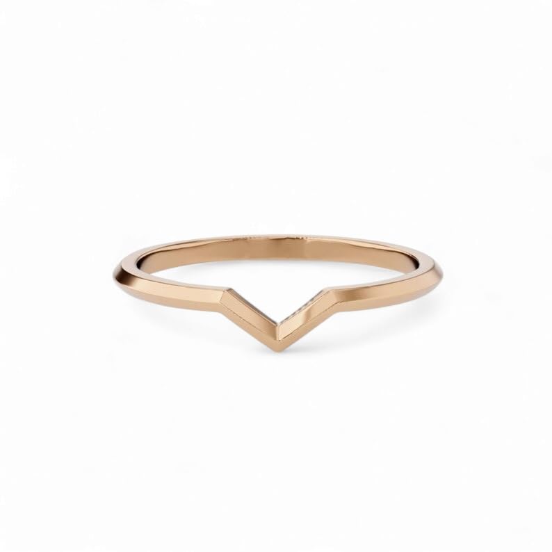Triangle V Shape Wedding Band, Stacking Wedding Band, Gold Plain Wedding Band, Unique Band For Women, Band For Ring, Modern Minimalist Engagement Band3