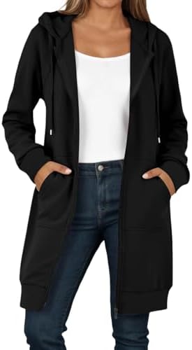 Long Zip Up Hoodie Women Casual Fleece Jacket Oversized Coat With Side Pockets 2025 Winter Tunic Casual Fashion Sweatshirts