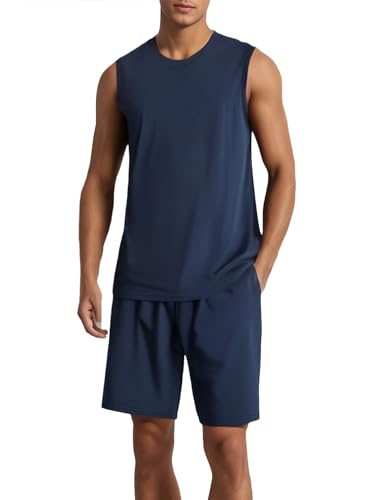 Latuza Men's Bamboo Viscose Tank Top and Shorts Pajamas Set XXL Navy