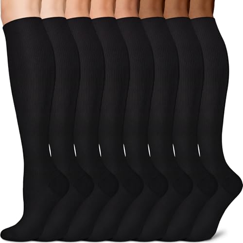 3 Pairs Knee High Graduated Compression Socks For Women and Men - Best Medical, Nursing, Travel & Flight Socks - Running & Fitness - 15-20mmHg