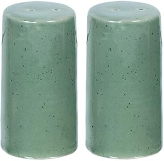 Salt & Pepper Shakers - Vintage Ceramic Salt & Pepper Shaker Set - Retro Farmhouse Home Decorative Jar Dispenser for Kitchen Set of 2 (Olive Green Matt)