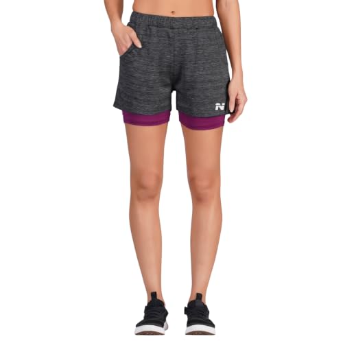 Image of NINQ 2 in 1 Running Sports Shorts for Women with Mobile Phone Pocket Light Weight Quick Dry Fabric for Gym Athletic Workout Running Shorts Lightweight Training Yoga Gym Short