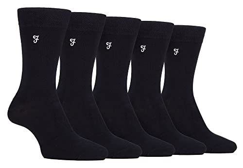 Farah - Mens 5 Pack Natural Organic Bamboo Bright Striped Patterned Socks (6-11, Black)