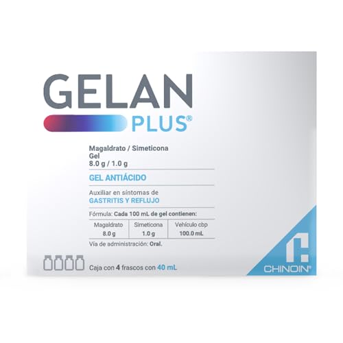 Gelan Plus GEL ANTIÁCIDO 4 Frascos 40, Auxiliar síntomas de GASTRITIS y REFLUJO.