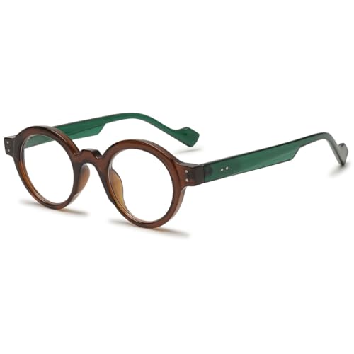 KOOSUFA Mode Runde Anti Blaulicht Lesebrille Klein Herren Damen Retro Lesehilfen Anti Müdigkeit Brille Braun-grün, 1.5