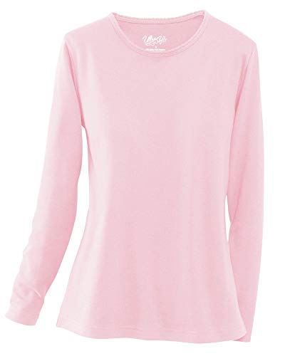 UltraSofts Long Sleeve Picot-Trim Tee, Classic Comfort Knit with UV Protection, Soft & Classic, Light Pink, Large