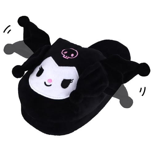 Roffatide Anime Kuromi Fuzzy House Slippers with Rubber Sole for Women - Closed Toe Open Back Foam Slippers